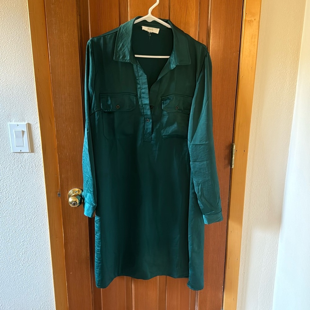 Lucky brand satin look shirt dress, teal, size L